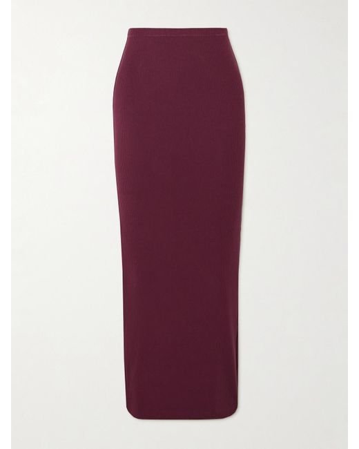 Skims Purple Soft Lounge Ribbed Stretch-Modal Maxi Skirt
