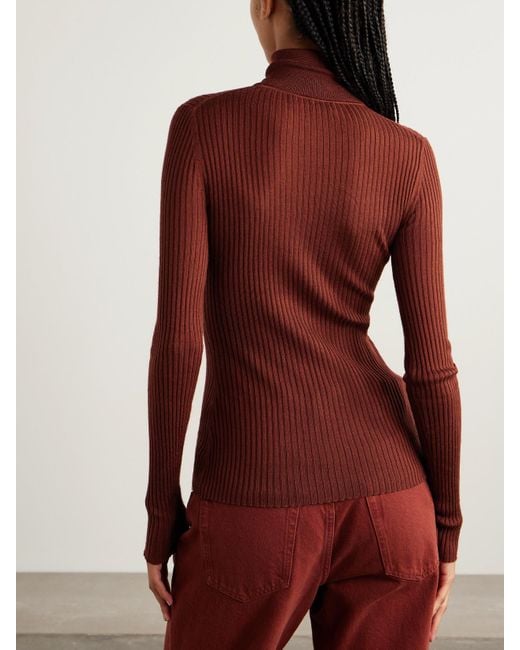 Gabriela Hearst Red Peppe Ribbed Cashmere And Silk-Blend Turtleneck Sweater
