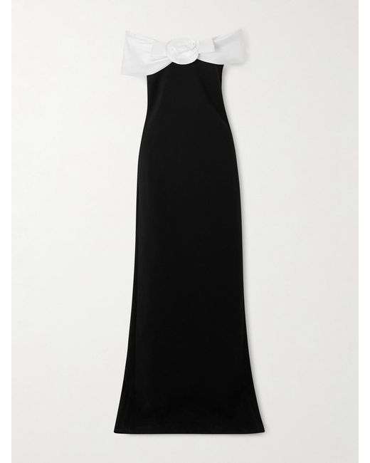 Robe Longue Épaules Nues À Dos Ouvert En Crêpe À Finitions En Faille Self-Portrait en coloris Black