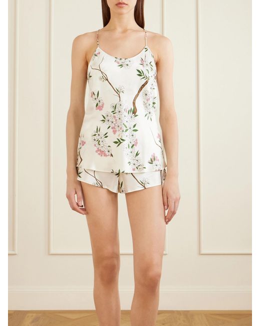 Olivia Von Halle Natural Bella Floral-Print Silk-Satin Pajama Set