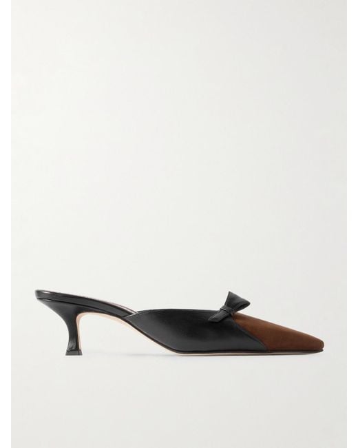 Manolo Blahnik White Limormu 50 Zweifarbige Mules Aus Leder Und Veloursleder Mit Schleife
