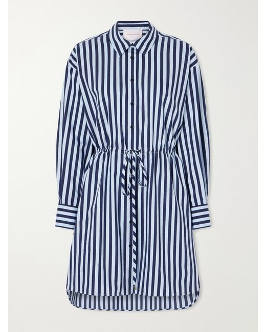Carolina Herrera Blue Striped Cotton-Blend Poplin Mini Dress