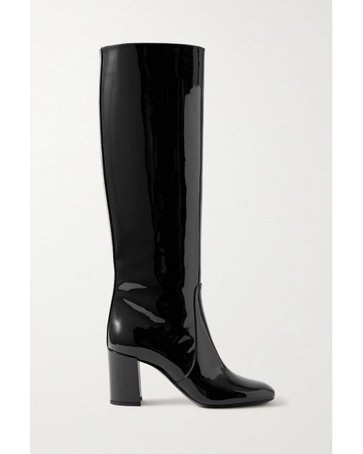Saint Laurent Patent-leather Knee Boots in Black | Lyst