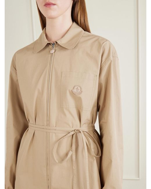 Moncler Natural Belted Appliquéd Cotton-Poplin Zip-Up Shirt