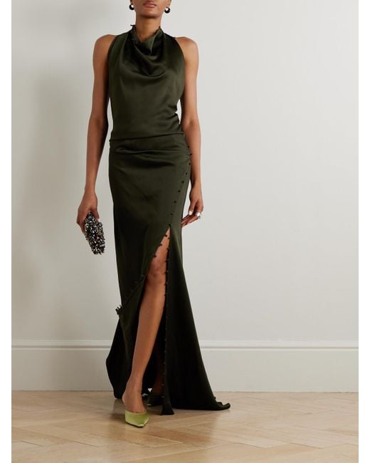 Victoria Beckham Green Rouleaux Draped Satin Gown