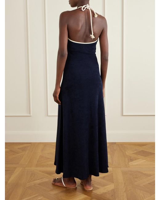 Johanna Ortiz Blue Gleymoon Cut-Out Cotton-Terry Halterneck Maxi Dress