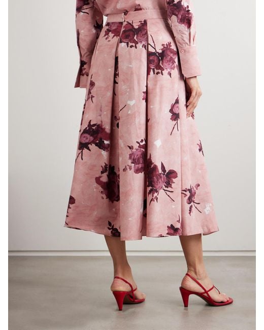 Erdem Pink Midirock Aus Baumwollpopeline Mit Blumenprint Und Falten