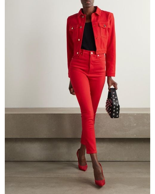 FRAME Red Carolina Herrera Cropped Denim Jacket