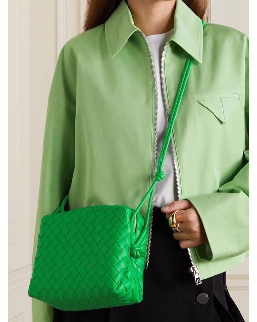 Bottega Veneta Green Loop Mini Intrecciato Leather Shoulder Bag