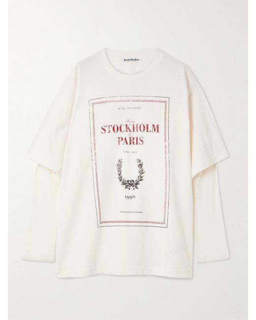 Acne Natural Mehrlagiges T-Shirt Aus Baumwoll-Jersey Mit Mesh-Besätzen