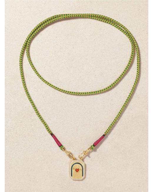 Marie Lichtenberg Metallic Heart Mini Scap 14-Karat, Cord, Enamel And Diamond Necklace