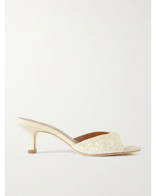 Staud Natural Brigitte Sequined Leather Mules