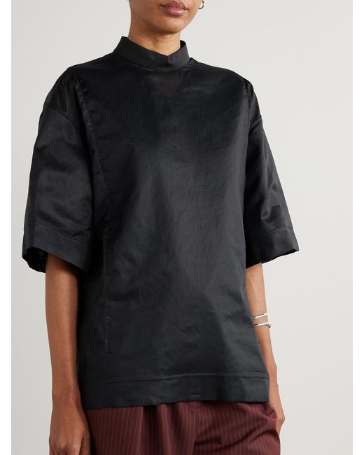 Jil Sander Blue Oversized Organza-Trimmed Cotton-Poplin Top