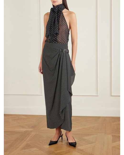 Tom Ford Blue Pussy-Bow Polka-Dot Silk-Georgette Top