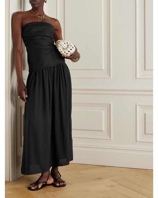 Faithfull The Brand Black Hedy Trägerloses Maxikleid Aus Leinen Und Voile Mit Raffungen