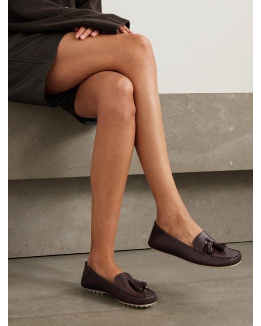 Loro Piana Brown Tasseled Leather Collapsible-Heel Loafers