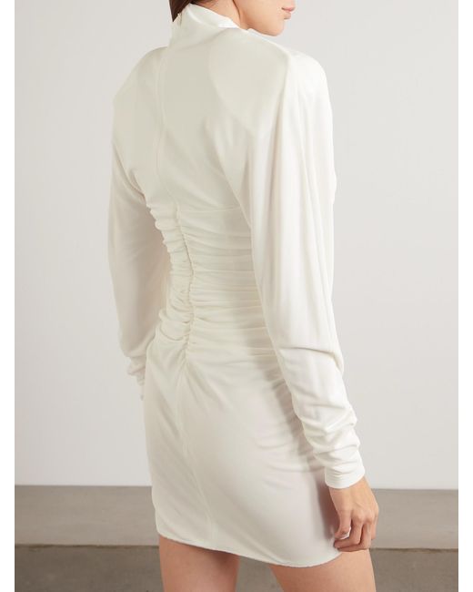Stella McCartney White Lace-Trimmed Gathered Stretch-Crepe And Cady Mini Dress