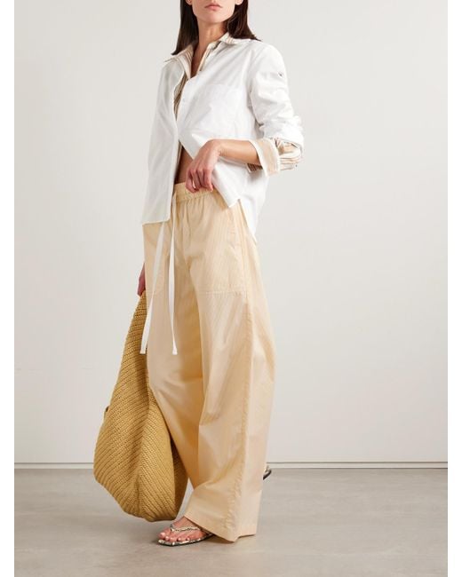 Pantalon Large En Popeline De Coton À Rayures Main St Twp en coloris Natural
