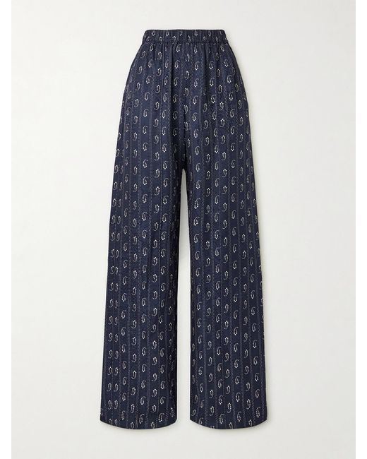 Tory Burch Blue Jacquard Wide-Leg Pants