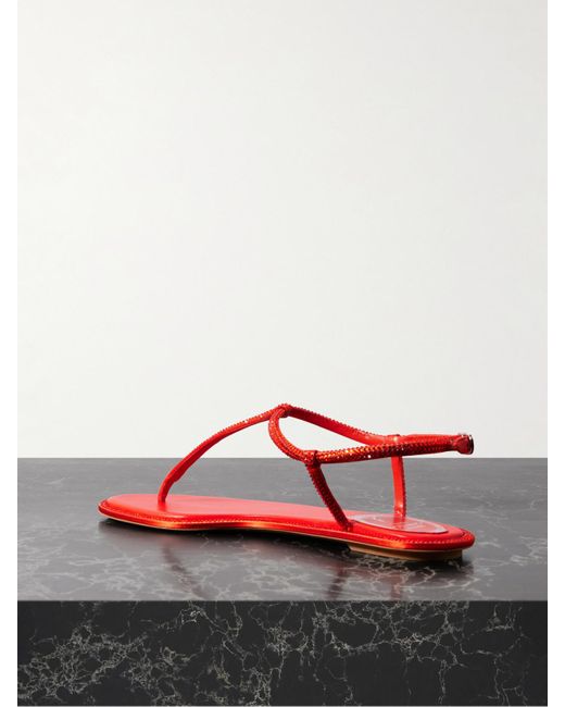 Rene Caovilla Red Diana Sandalen Aus Satin Mit Lederbesätzen Und Kristallen