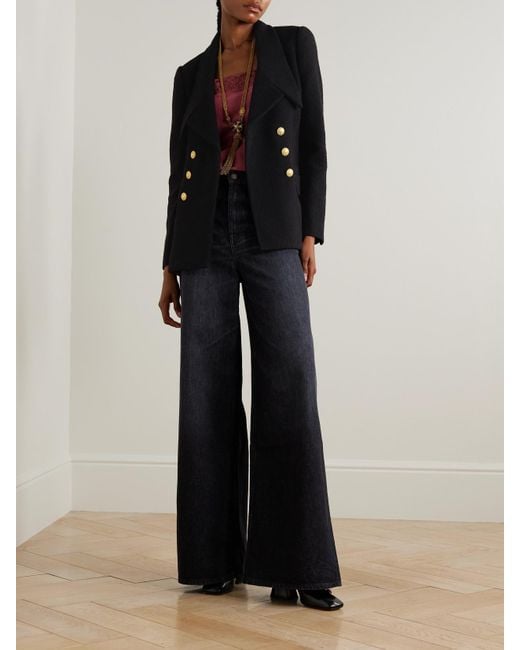 Chloé Black Double-Breasted Wool-Blend Bouclé Blazer