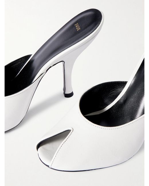 Jude White Date Cutout Leather Mules