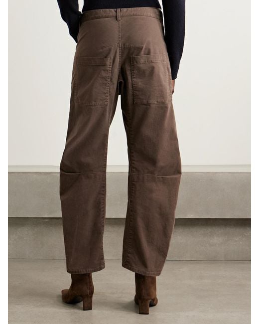 Nili Lotan Brown Shon Brushed Stretch-Cotton Twill Barrel-Leg Pants