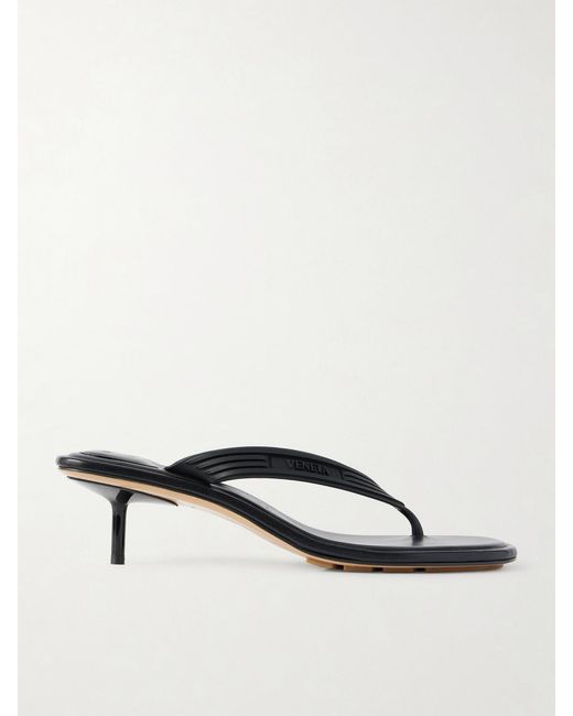 Bottega Veneta Black Sampieri Thong Logo-Embossed Leather-Trimmed Rubber Sandals