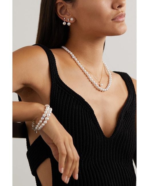 Mikimoto White Set Aus Perlenkette Und -Ohrsteckern Mit Details Aus 18 Karat Weißgold