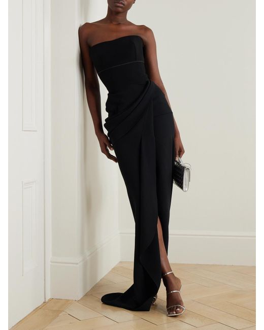 Maticevski Black Marlene Strapless Draped Crepe De Chine Gown