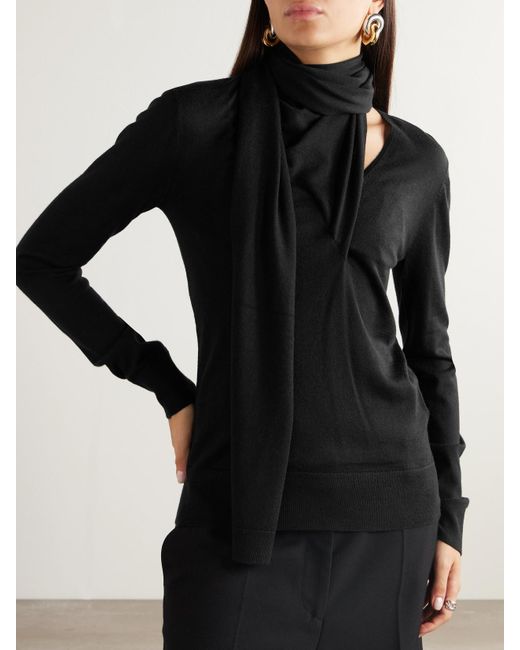 Totême  Black Draped Wool And Silk-Blend Sweater