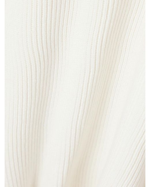 Alaïa White Verkürzter Kapuzenpullover Aus Einer Gerippten Wollmischung