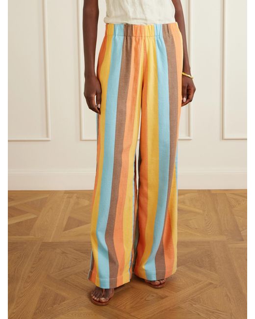 Marrakshi Life White The Palazzo Striped Cotton-Blend Straight-Leg Pants