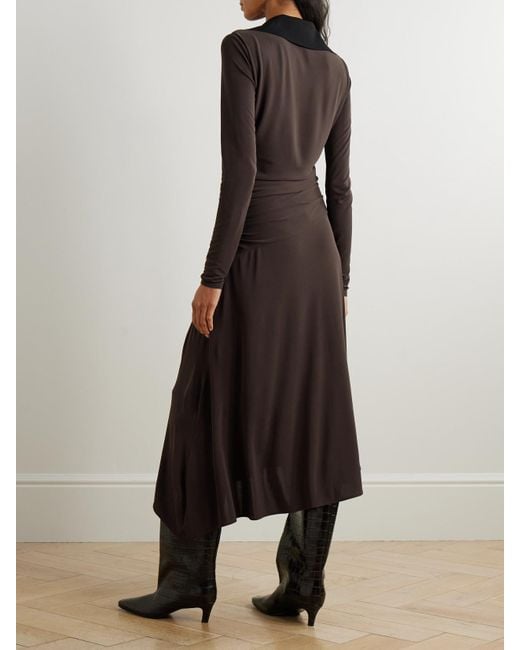 Robe Midi En Jersey Stretch À Fronces Et À Drapé Tory Burch en coloris Brown