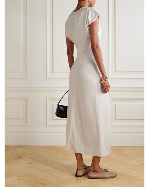 Anine Bing White Zadig Midikleid Aus Crêpe Mit Raffungen