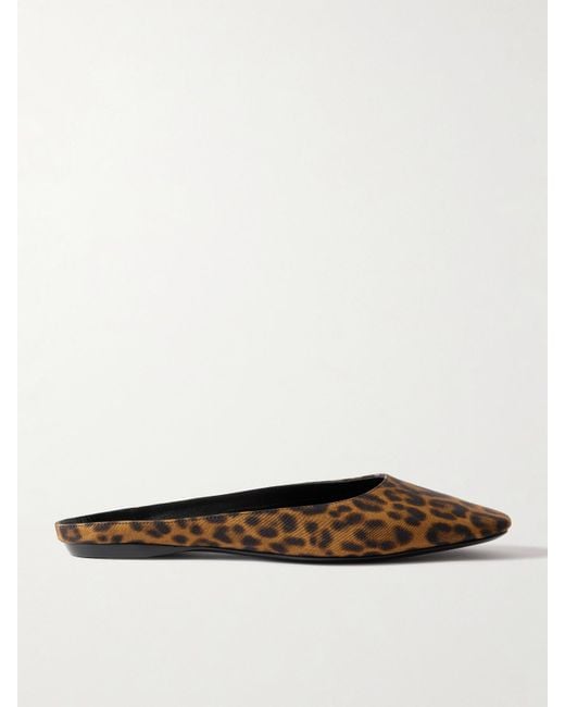 Saint Laurent White Lido Leopard-Print Grosgrain Slippers