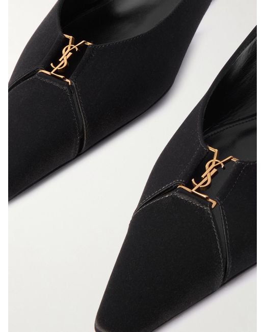 Saint Laurent Black Babylone Embellished Crepe Point-Toe Slingback Flats