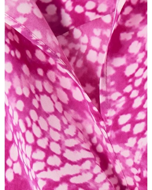 Isabel Marant Pink Gathered Printed Silk-Blend Crepe Mini Dress