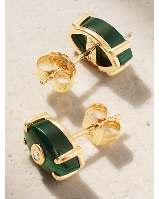 Sydney Evan Natural 14-Karat, Malachite And Diamond Earrings