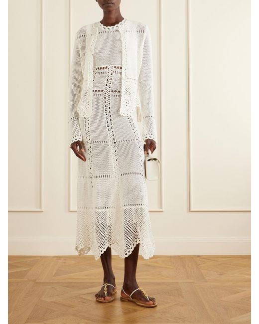 Erdem White Crocheted Cotton Peplum Cardigan