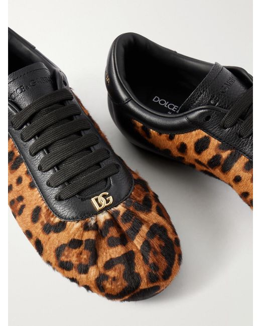 Dolce & Gabbana Brown Leather-Trimmed Leopard-Print Plush Sneakers