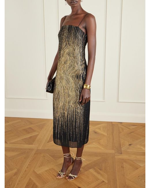 ‎Taller Marmo Natural Showgirl Metallic Silk-Blend Crepon Midi Dress