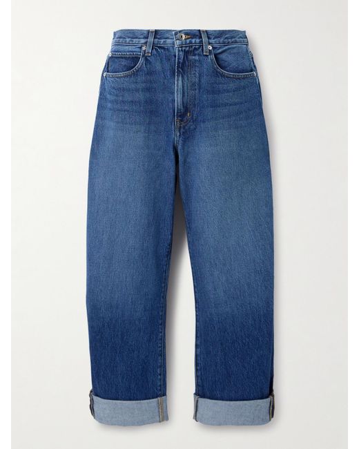 FRAME Blue The Bubble High-Rise Barrel-Leg Jeans
