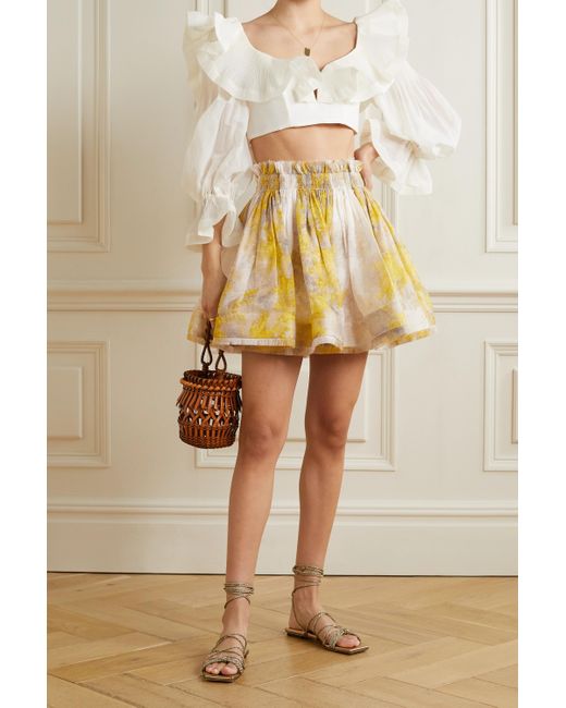 Zimmermann Wild Botanica Shirred Floral-print Linen And Silk-blend Mini  Skirt in Yellow | Lyst