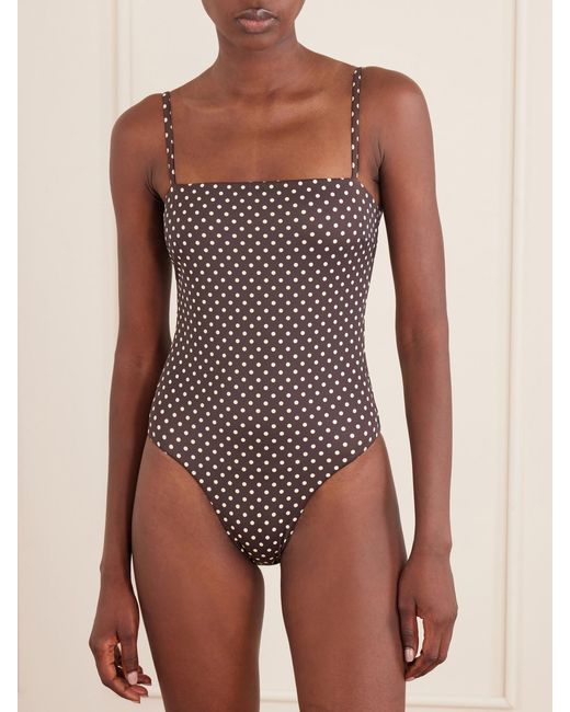 Matteau Brown Petite Square Polka-Dot Recycled Swimsuit