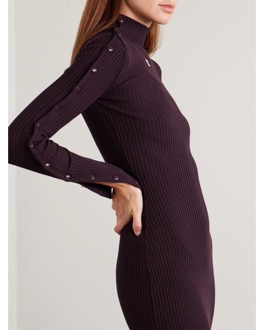 Courreges Purple Embroidered Ribbed-Knit Turtleneck Midi Dress