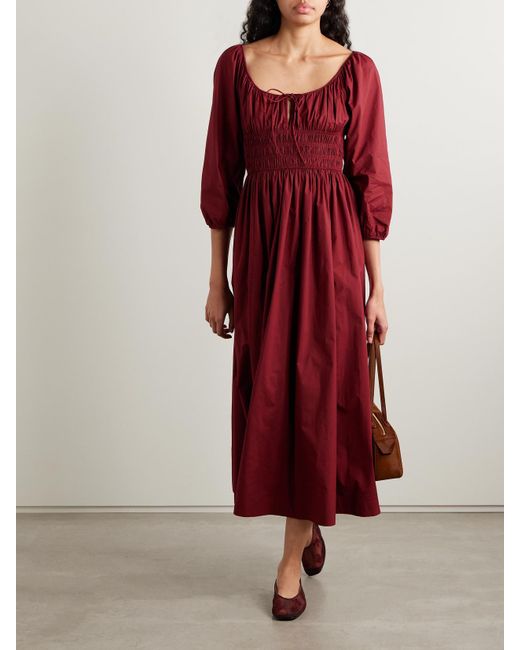 Doen Red Quintessa Midikleid Aus Biobaumwollpopeline Mit Raffungen Zum Binden