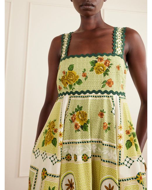 ALÉMAIS Metallic Dixie Pleated Floral-Print Cotton-Poplin Midi Dress