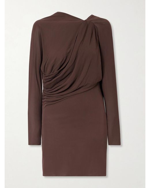 Alex Perry Brown Open-Back Draped Jersey Mini Dress