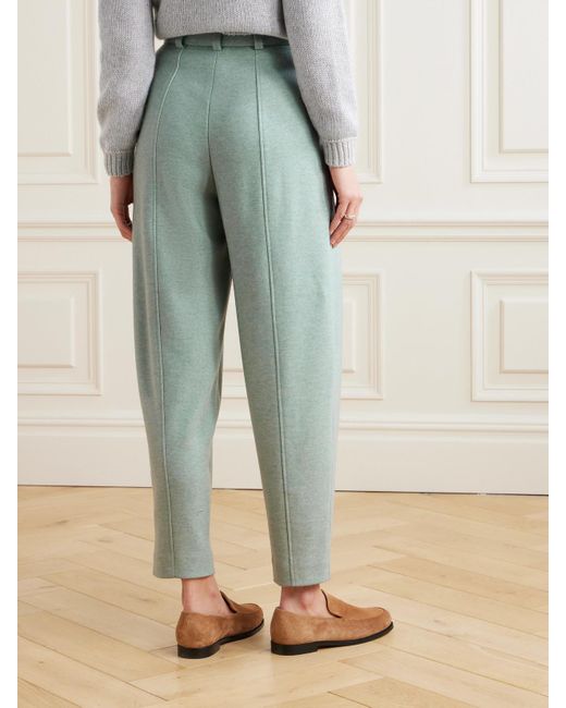 Loro Piana Green Pleated Tapered Cashmere-Blend Pants